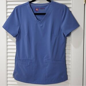 Urbane Performance Scrub Top S Ceil Blue V-Neck Stretch